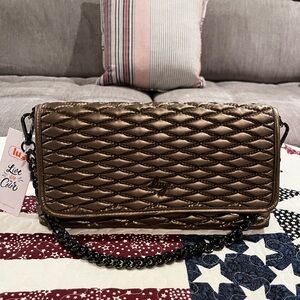 Lug Quilted Metallic Brown Crossbody Bag